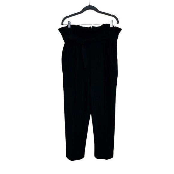 Josie Natori black core crepe paper bag waist pants size 12 - Picture 1 of 15